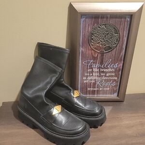 Charles & Keith Black Boots with Gold Details